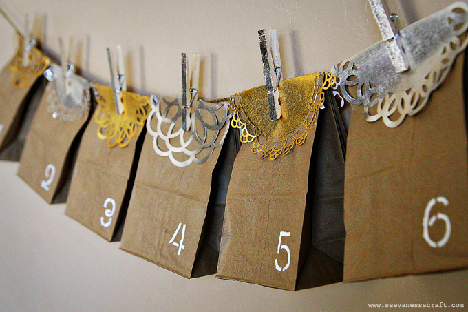  diy Tutorial Holiday Paper Bag Advent Calendar Gilded Clothespins 