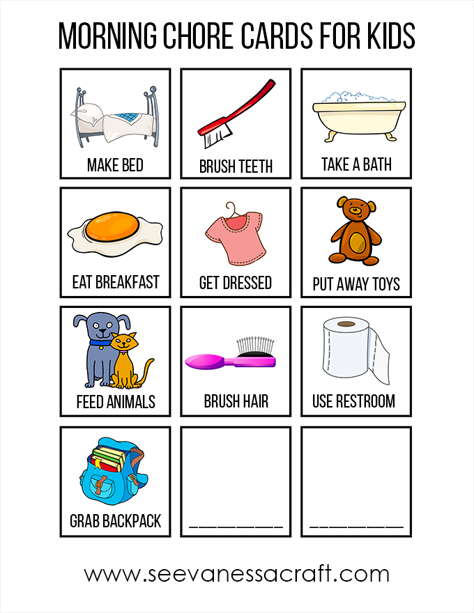 Kid Friendly Morning Chore Cards For Kids See Vanessa Craft
