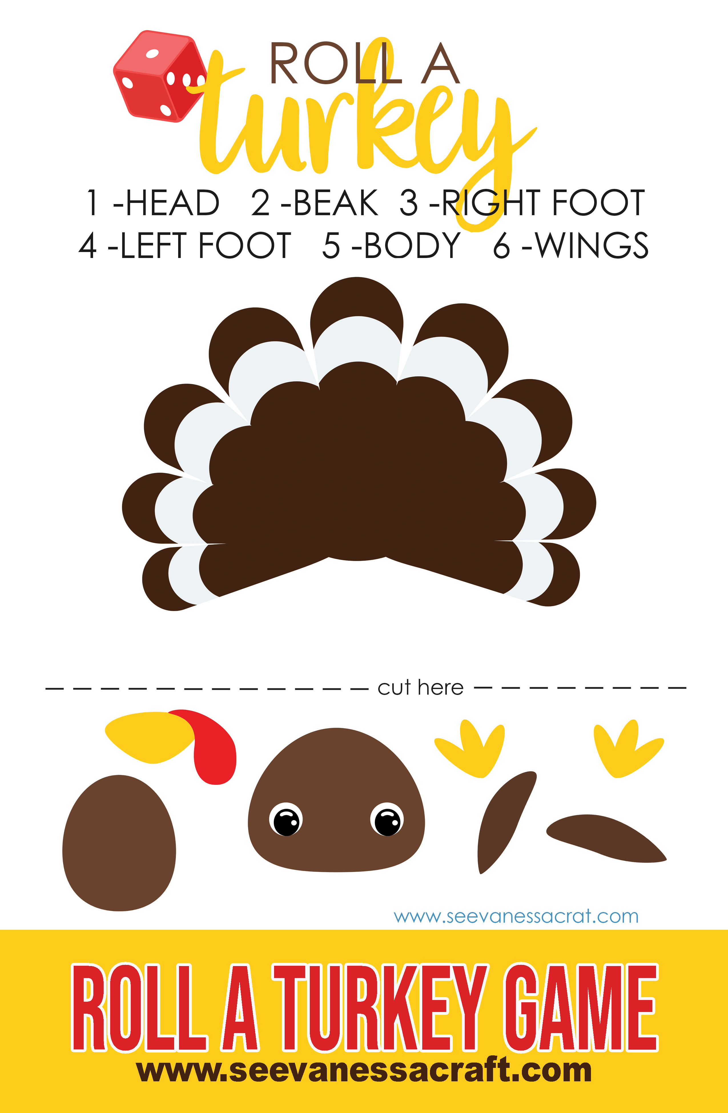 Free Printable Thanksgiving Turkey Dice Game for Kids