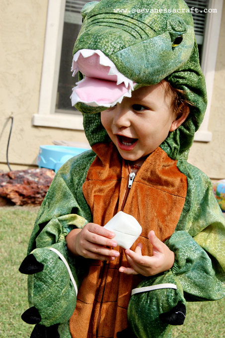 (logan) dinosaur costumes and marshmallows - See Vanessa Craft