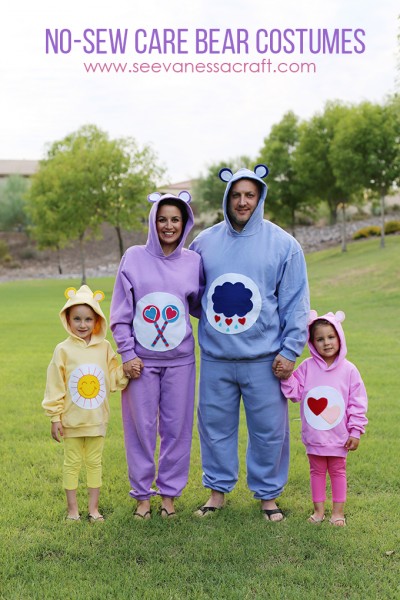 No Sew Family Care Bear Halloween Costume