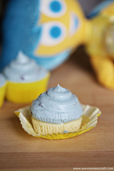 Inside Out Joy Lemon Cupcakes with Blueberry Frosting