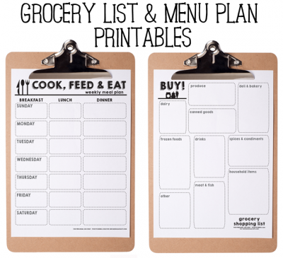 Meal Planning and Grocery List Printables