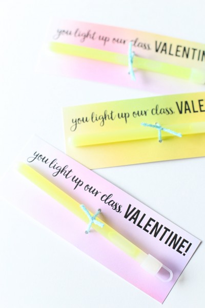 Glow Stick Valentine's Day Printable Cards