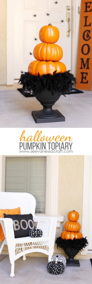 Stacked Pumpking Topiary Craft for Halloween