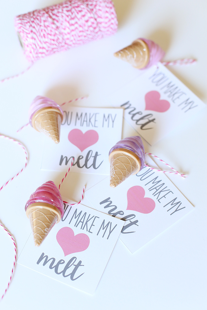 You Make My Heart Melt Printable Ice Cream Lip Gloss Tags for Valentine's Day